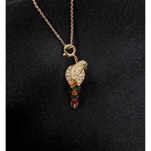 Vintage Nolan Miller Gold-Tone Parrot Pendant Necklace With Crystals & Multicolo